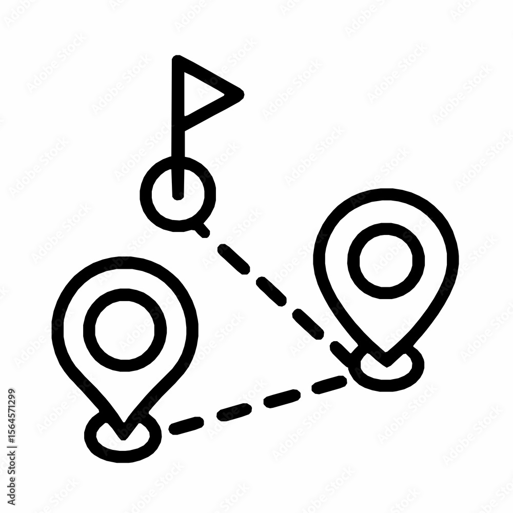 Poster navigation icon depicting journey path with destination and final goal location symbol