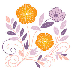 contemporary hand drawn flower and leaf composition in minimal artistic format for interior product display

