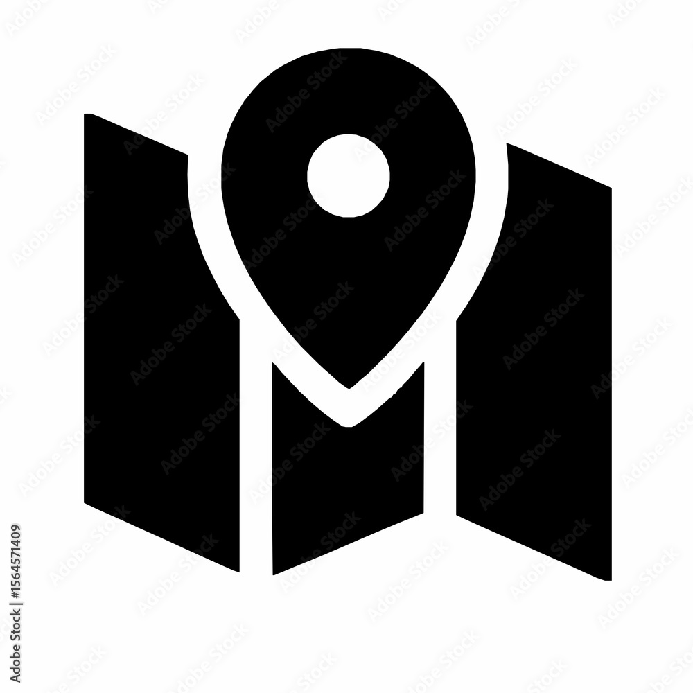 Poster modern black and white icon illustrating map and location marker for navigation