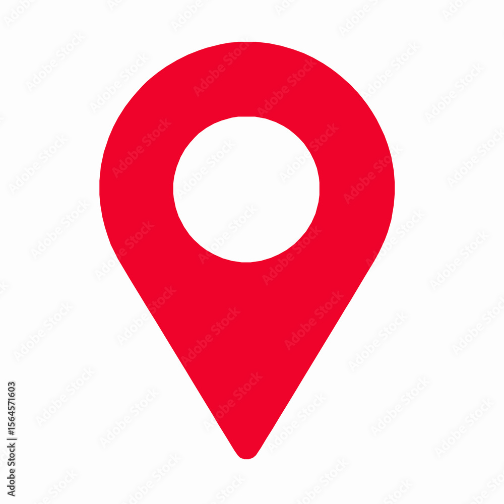 Poster red location pin icon representing navigation and geographical positioning on white background