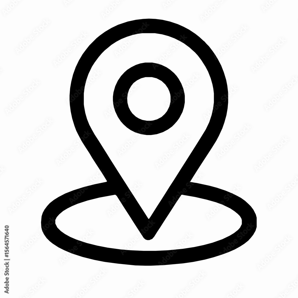 Poster simple black and white location pin icon demonstrating navigation and mapping concepts