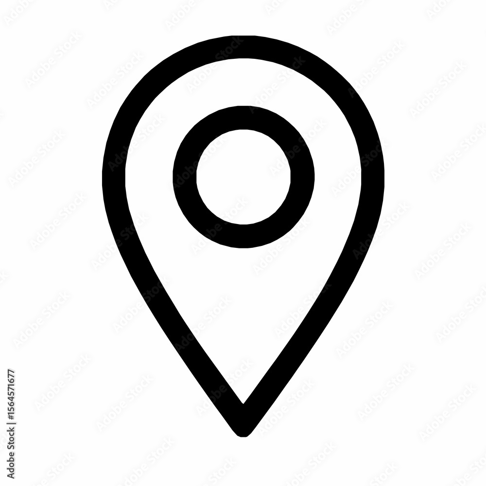 Poster minimalist black outline location pin icon indicating map marker and navigation