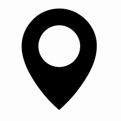 Simple black location pin icon for maps and navigation showing geographical destination spot