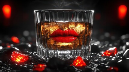 Red Lips in Whiskey Glass