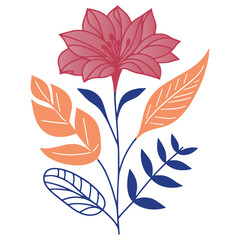 Fototapeta premium soft garden flower illustration with minimal sketch leaves for trendy textile design and summer interiors