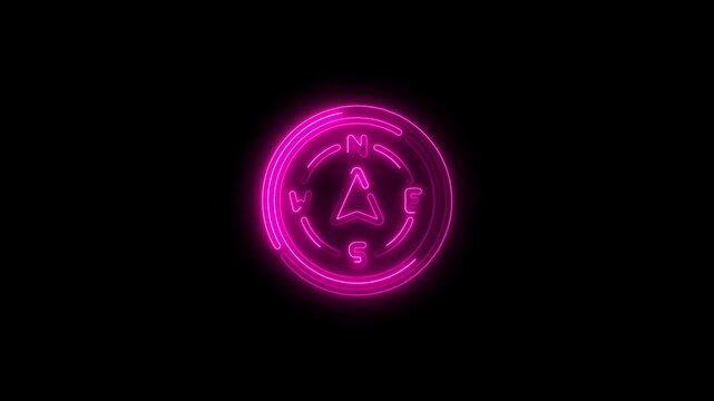Compass Rose symbol burning. Loop, abstract vertical saber light pattern animation background, 4k, video , black, background,