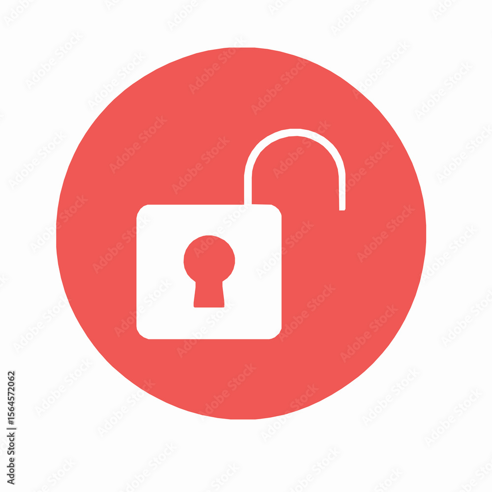 Poster unlock icon on red circle illustrating security and access availability design