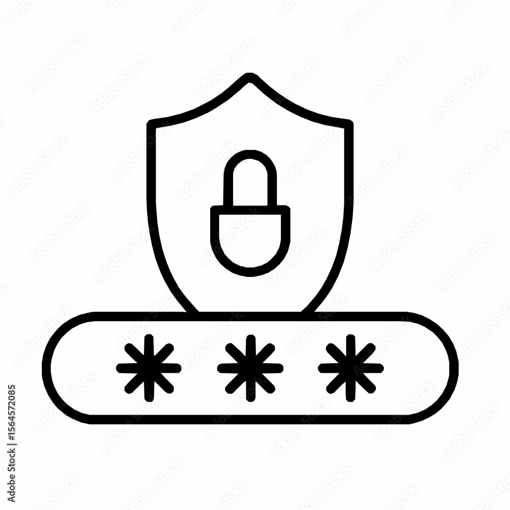 Poster security and password protection icon with shield and obfuscated password for cybersecurity
