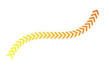 Curved orange chevron arrow wave, dynamic forward motion design element symbolizing speed, direction, or energy