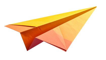 A brightly colored paper plane isolated on a transparent background in PNG format