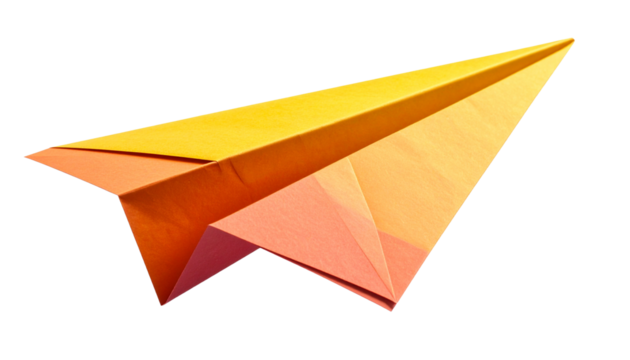 A brightly colored paper plane isolated on a transparent background in PNG format - Powered by Adobe