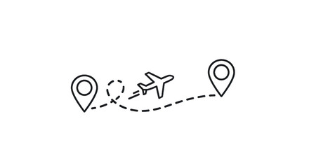 Minimalist White Airplane Route Between Location Markers Against A Black Background Isolated Transparent Background