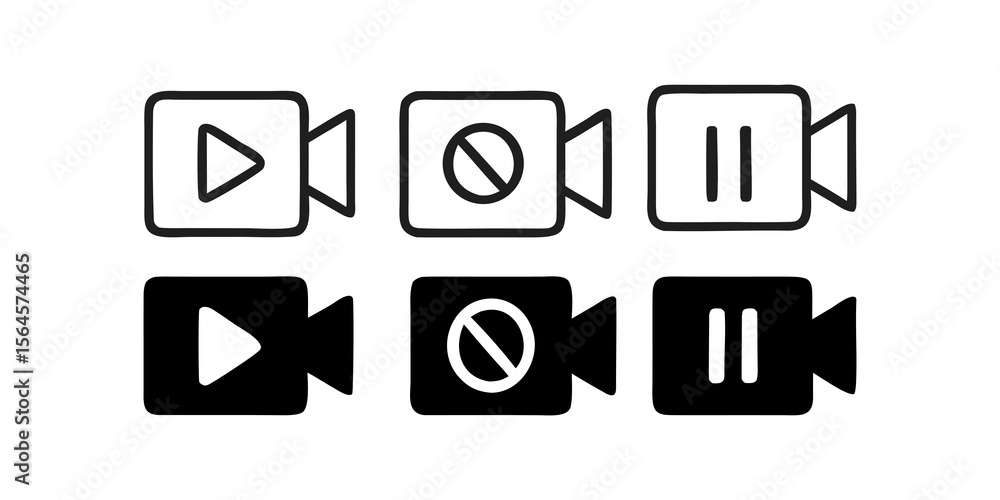 Poster video recording controls: play, stop, and pause icons for user interface design and software applica