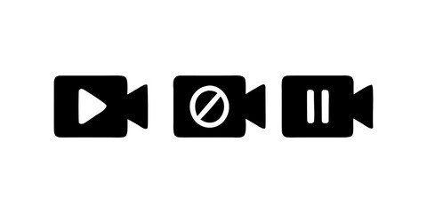 Video Camera Icon Set Play Stop and Pause Symbols for User Interface Design Applications