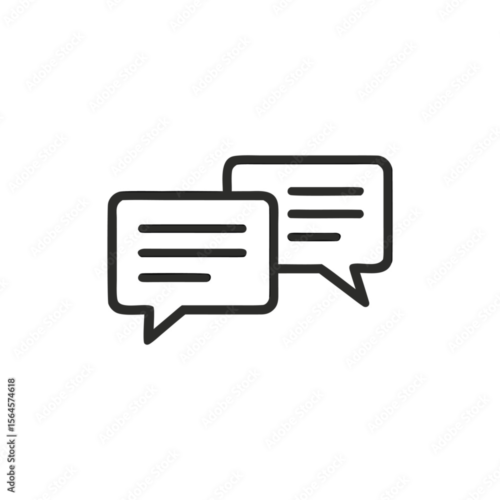 Poster two speech bubbles showing communication and discussion in a minimalist line art style on a white ba