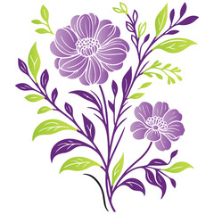 modern hand painted flower with leafy stem details in digital botanical format for fashion and home decor

