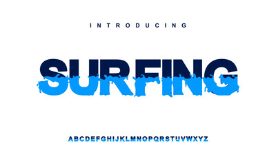 Surfing Abstract aqua water, sea, beach, style alphabet display font vector. Creative rounded typeface