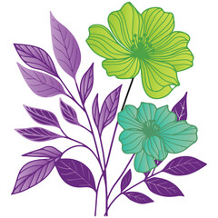 cotton blossom and natural leaves hand drawn in a modern botanical art format for textile and wall prints

