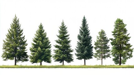 Forest of conifer trees on a transparent background