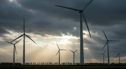 Modern Wind Turbine Generating Renewable Energy Against Clear Blue Sky