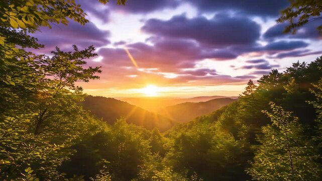 Valley bathed in golden sunset