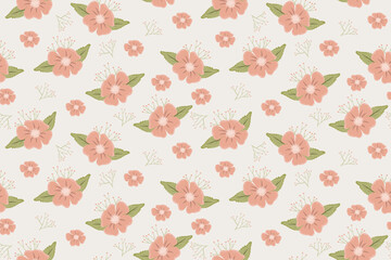 seamless pattern featuring delicate orange flowers and green leaves on a light background