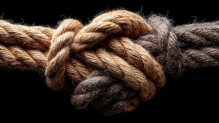 Ropes tied in a handshake shape, symbolizing group trust, support, and strong partnership connections.