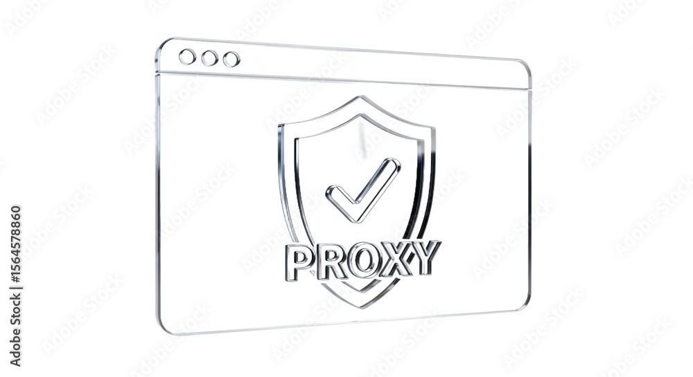Poster white web browser window icon with security shield and check mark proxy concept isolated transparent