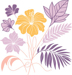 artistic sketch of garden flower with botanical stems and summer leaves for fashion and cushion cover design

