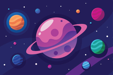 Vibrant Planets in a Cosmic Galaxy Space Illustration