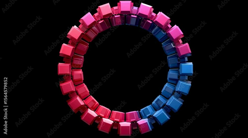 Poster colorful 3d cubes arranged in glossy circular pattern with vibrant red, blue, and pink shades creati