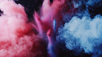 Fototapeta premium A dynamic burst of pink and blue powder creating a vibrant cloud against a dark background effect scene