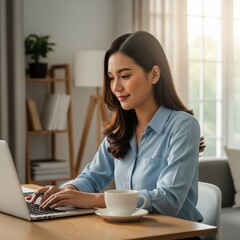 young woman working on laptop