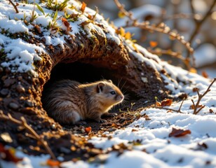 Obraz premium hibernating animals stirring from burrows, blinking in early spring light, emerging to signals of seasonal warmth.