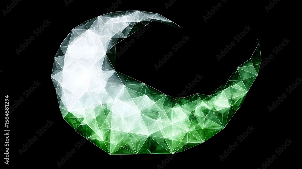 Fototapete a minimalist vector design of the crescent and star with a backdrop of green and white geometric sha