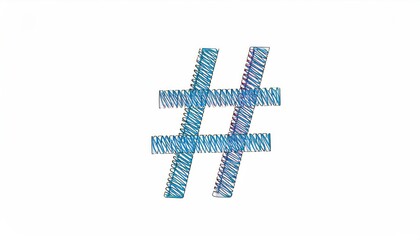 Blue Pixelated Hashtag Symbol Against White Background Digital Graphic Design Element