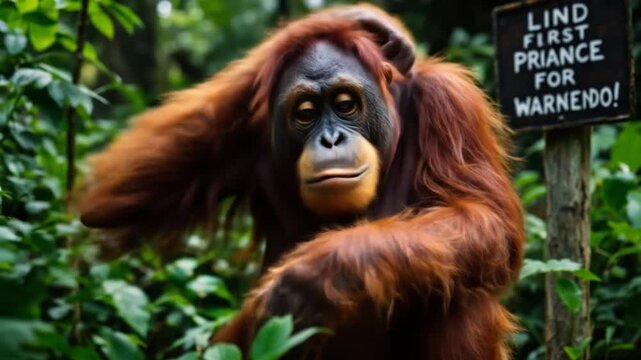 Orangutan scratching head in the jungle