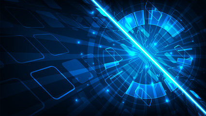 Technology abstract representation computer networks and line circle circuit in square perspective view blue background