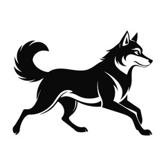 Bold Motion Husky Dog Silhouette with Curled Tail and Flying Ears