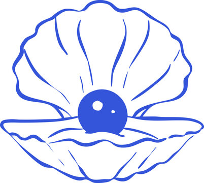 Open Oyster with Pearl Vector Illustration, Minimalist Seashell Line Art, Hand Drawn Marine Nature Outline Design Isolated