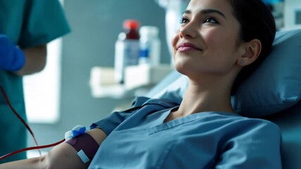 Woman receiving blood transfusion in hospital - Powered by Adobe