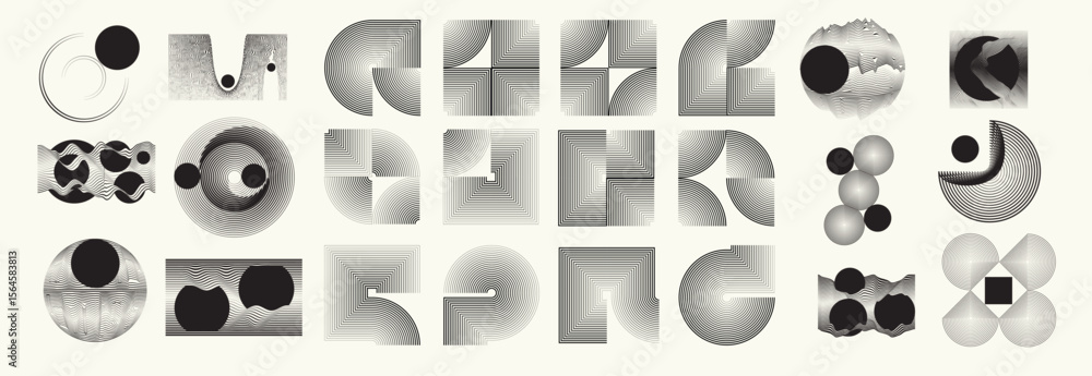 Poster collection of vector design elements. set of logos with lines, stripes and circles. various forms of