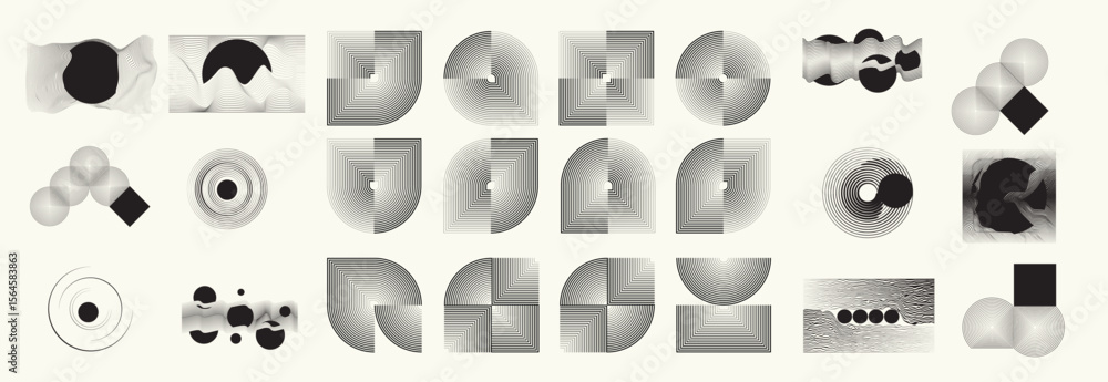 Poster collection of vector design elements. set of logos with lines, stripes and circles. various forms of