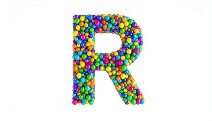 Colorful Letter R Made Of Small Round Spheres Against White Background