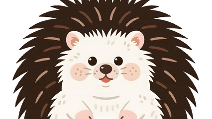 Cute fluffy white hedgehog with brown quills and pink cheeks isolated on a transparent background