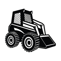 Naklejka premium Detailed black and white skid steer loader silhouette vector illustration