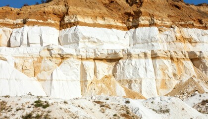 Detailed View Of Layered Earth Formation In Shades Of White And Brown With Natural Textures