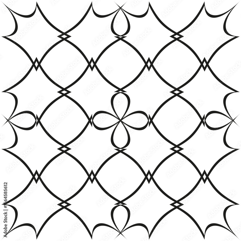 Poster elegant trellis pattern. black curved lattice. thin vector outline. seamless white tile.