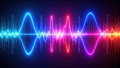 Dynamic Digital Soundwave Representation with Blue Red and Orange Hues on Black Background