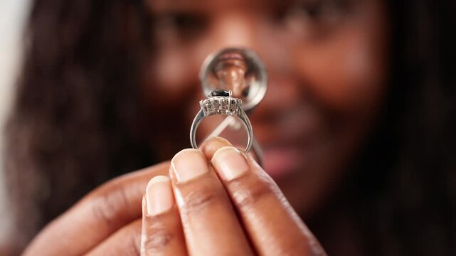 Female Hand Checking Out Diamond Jewel, Women Looking